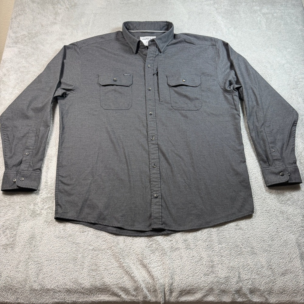 Poncho Long Sleeve Shirt Mens XL Charcoal Grey Magnetic Button Pockets Regular